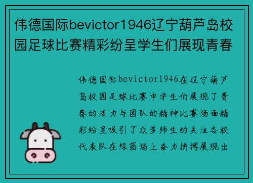 伟德国际bevictor1946辽宁葫芦岛校园足球比赛精彩纷呈学生们展现青春风采与团队精神