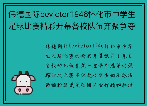 伟德国际bevictor1946怀化市中学生足球比赛精彩开幕各校队伍齐聚争夺冠军荣耀