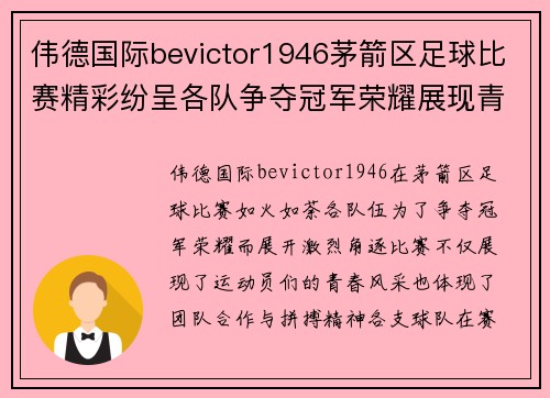 伟德国际bevictor1946茅箭区足球比赛精彩纷呈各队争夺冠军荣耀展现青春风采