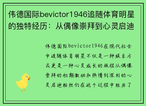 伟德国际bevictor1946追随体育明星的独特经历：从偶像崇拜到心灵启迪的旅程